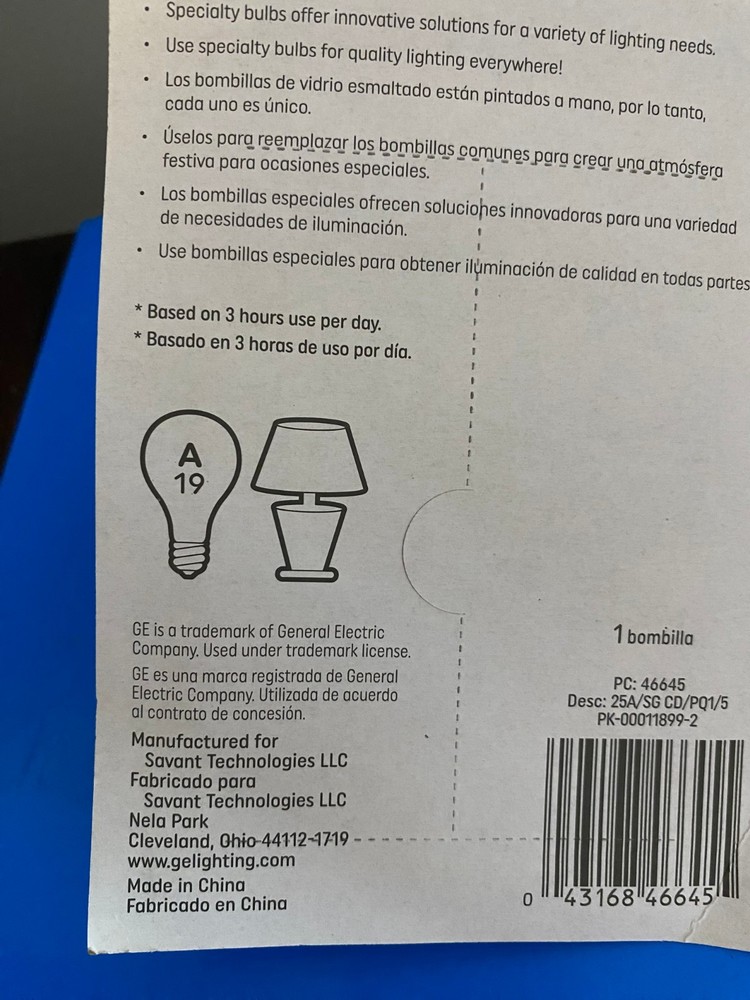 NEW GE Stained Glass Light Bulb A19 Medium Base 25 Watt Hand Painted