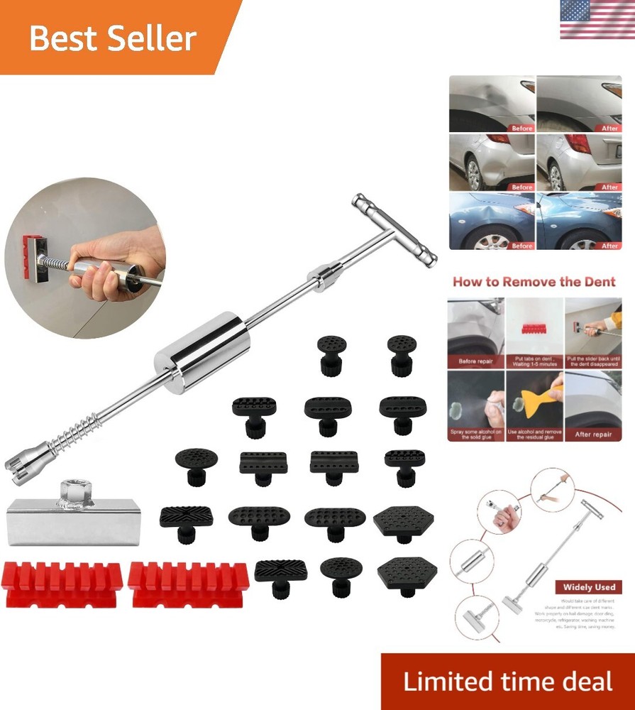 Ergonomic T-Bar Dent Puller Kit for Paintless Car Dent Removal - DIY Solution