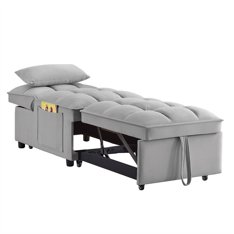4-in-1 Multi-Function Single Sofa Bed, Sleeper Sofa Pull Out Couch Bed w/Pillows