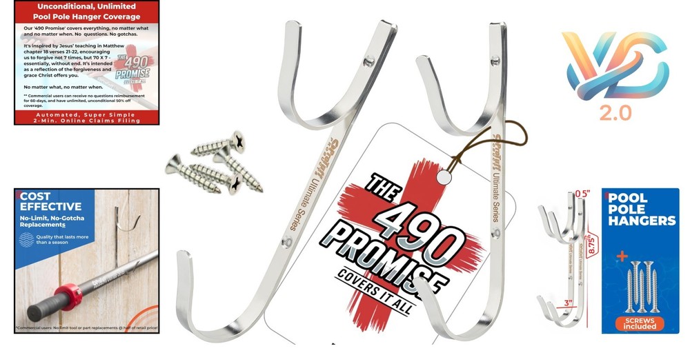 ProTuff Stainless Steel Pool Pole Hanger Set 2 Pack Rust-Proof Durable