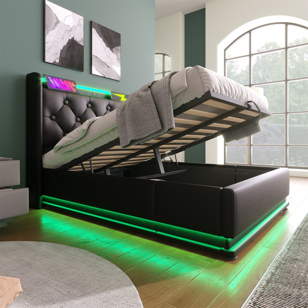 Twin/Full/Queen/King Size Upholstered Platform Bed w/ Hydraulic Storage System