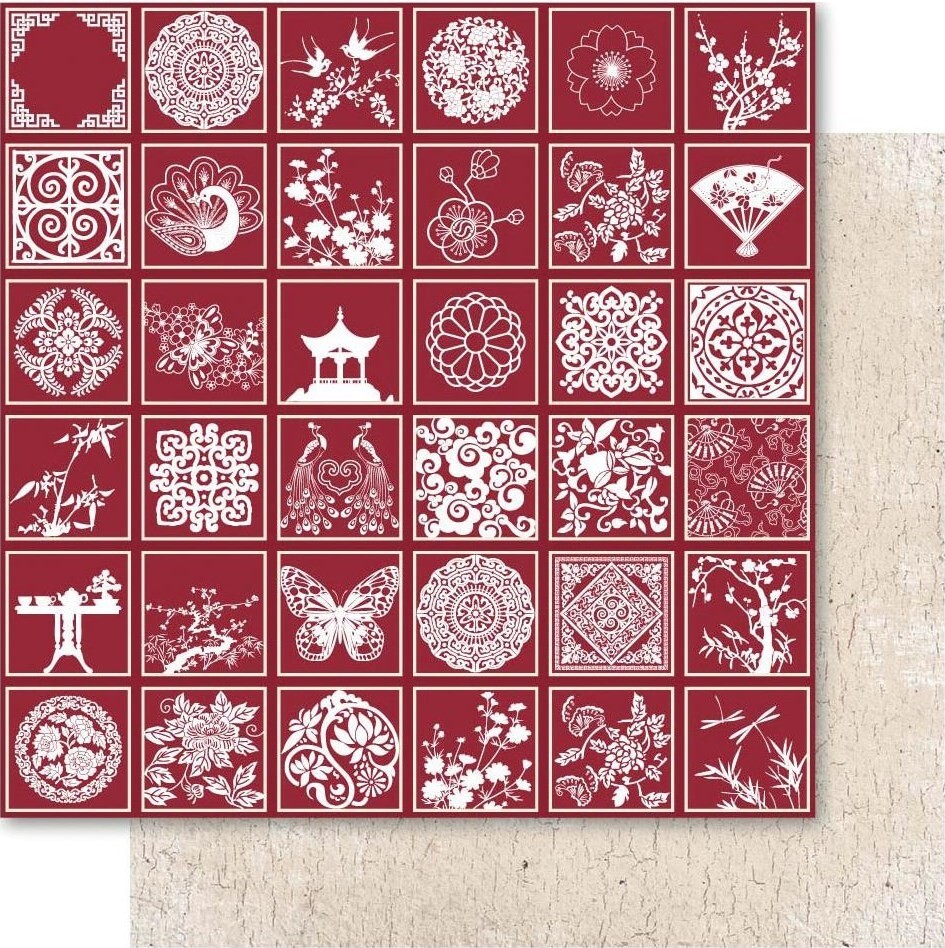 Oriental Chic, foiled paper, DS scrapbook paper - Ruby Rock-It AD21