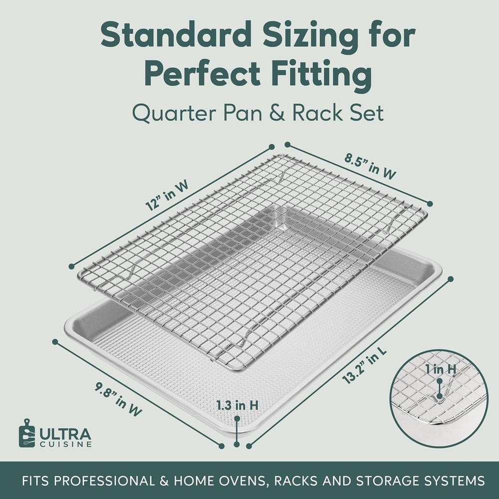 Quarter Sheet Pan W/ Wire Rack Set Includes Premium Aluminum Baking Sheet