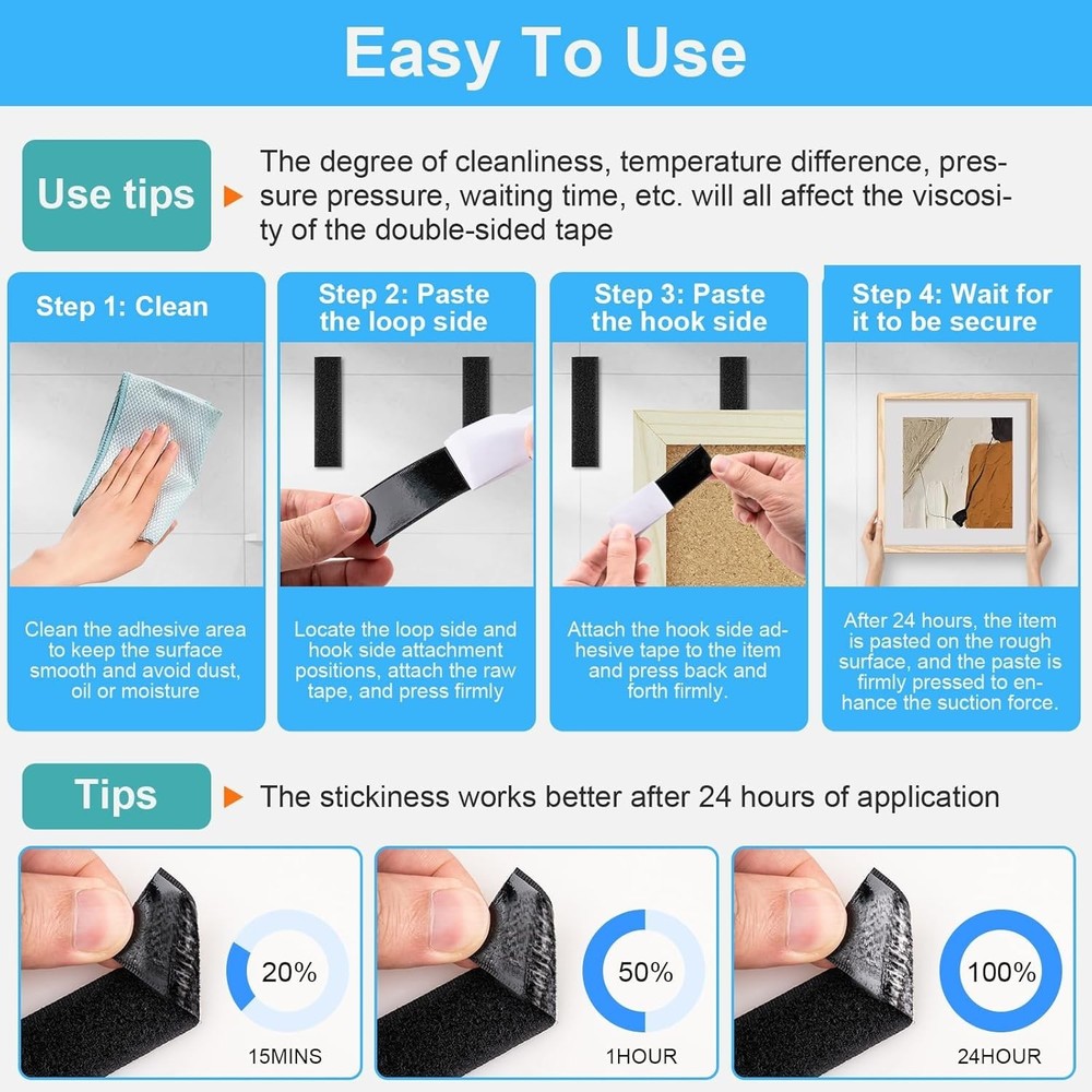 32 Sets 1X4 Inch Hook and Loop Strips with Adhesive, Strong Sticky Back, Heavy