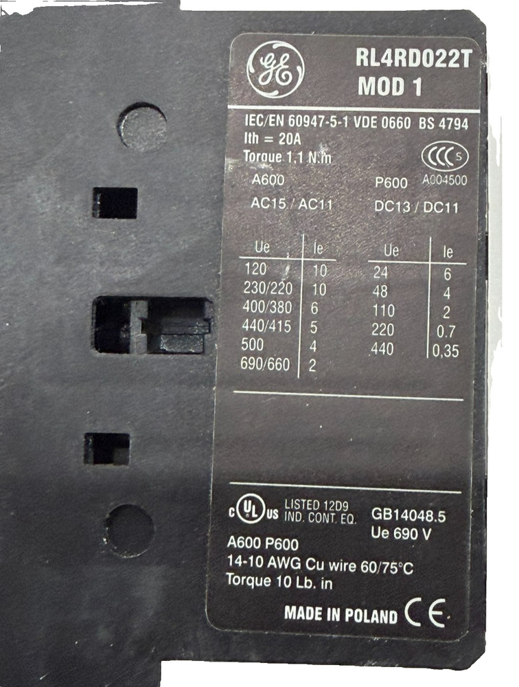 NEW GENERAL ELECTRIC RL4RD022TT AUXILIARY RELAY