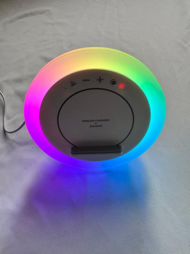 Wireless Charging RGB Lighting Portable Speaker, White Multicolor, Sphere Shape