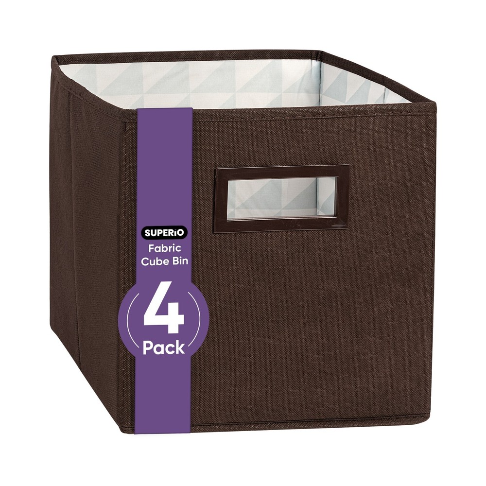 Superio Fabric Organizing Bin, 11" Brown Fabric Cube 4-Pack