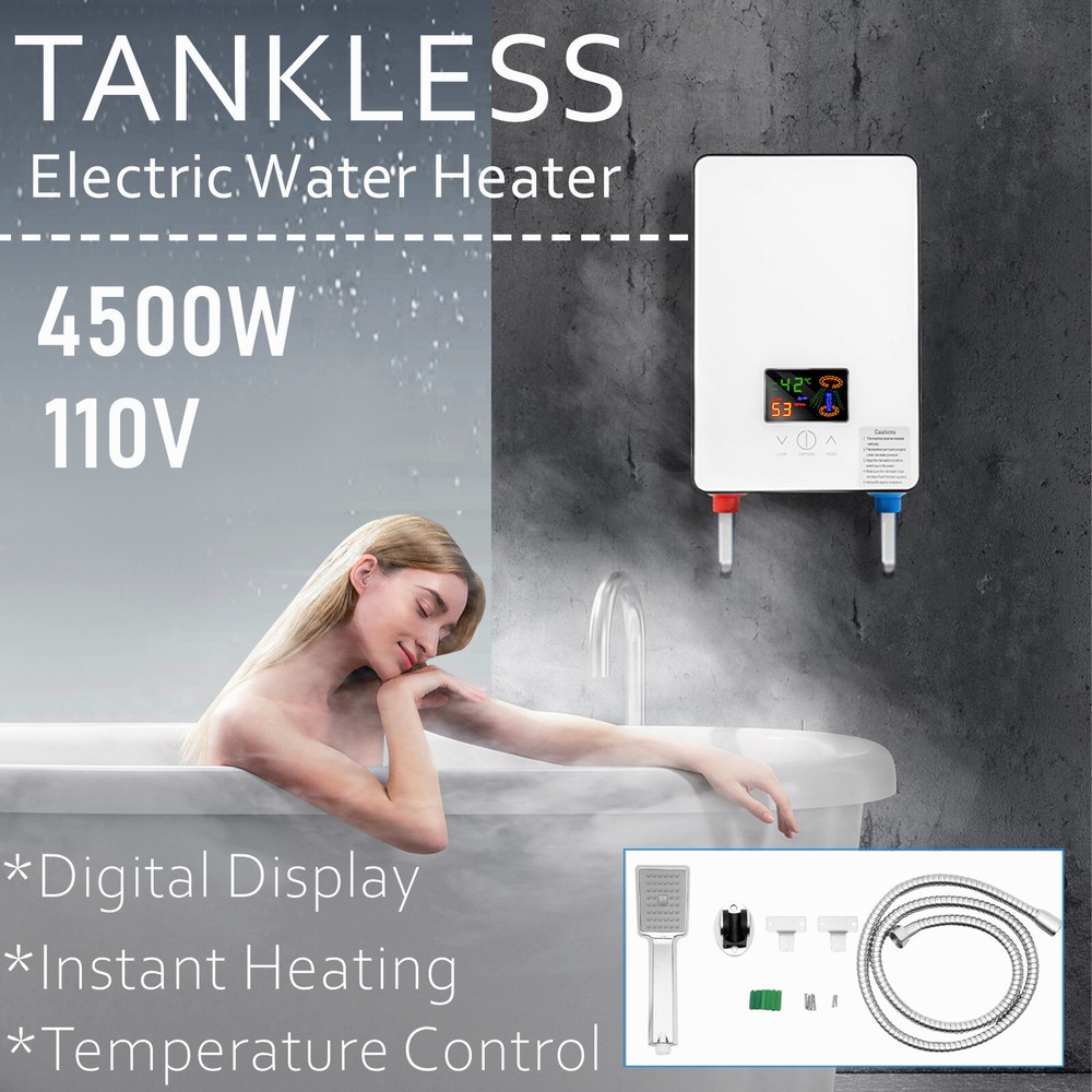 110V Whole House Electric Tankless Instant Water Heater 4500W with Shower Head