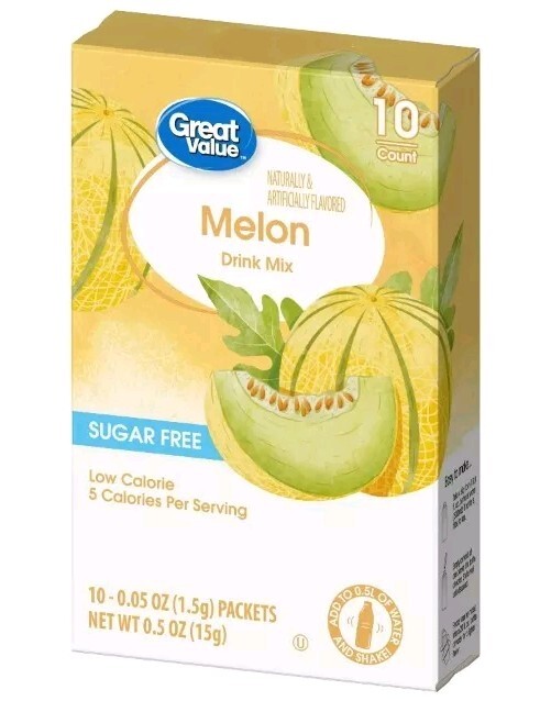 6 Boxes Great Value Melon Sugar Free Drink Mix - 60 Packets