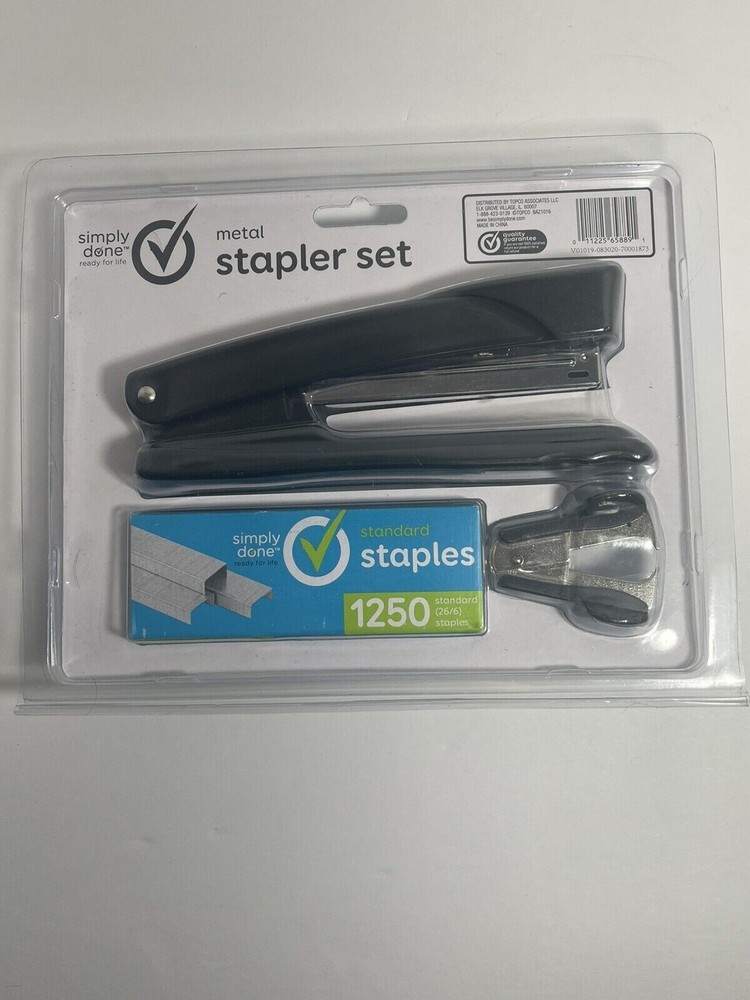 Simply Done 3 in 1 Set Includes Stapler, 1250 Staples, and Staple Remover