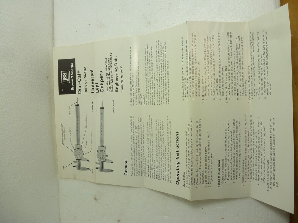 Vintage Brown & Sharp Dial Veneer Caliper w/ Original Box, Instructions