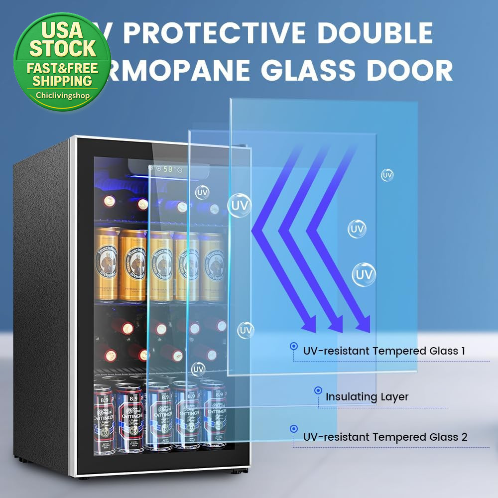 Mini Fridge 3.2 Cu Ft Beverage Refrigerator 130 Can Cooler Black