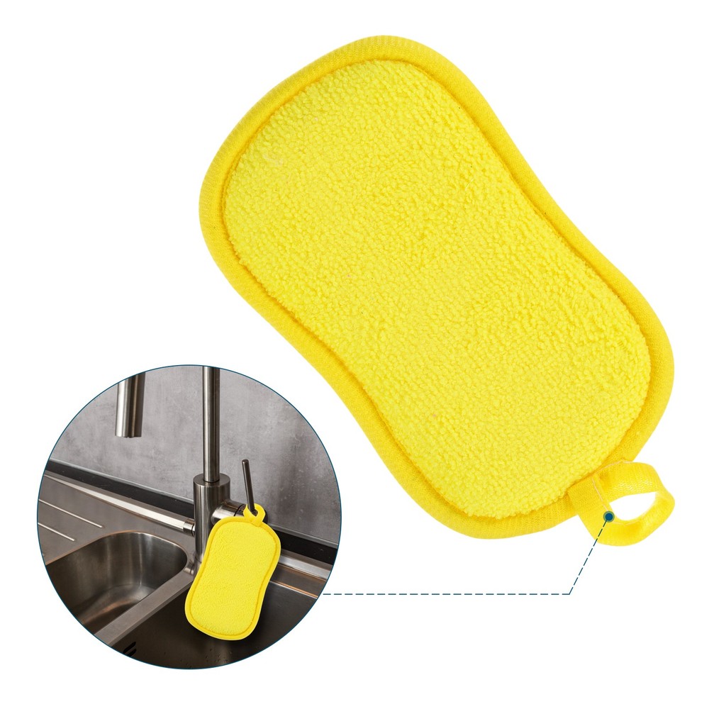 5 Pcs Multipurpose Microfiber Kitchen Dish Sponge Scrubber Pads, Yellow