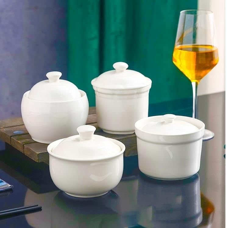 White Ceramic Sugar Bowl with Lid Candy Dish Storage Jar Container Kitchen