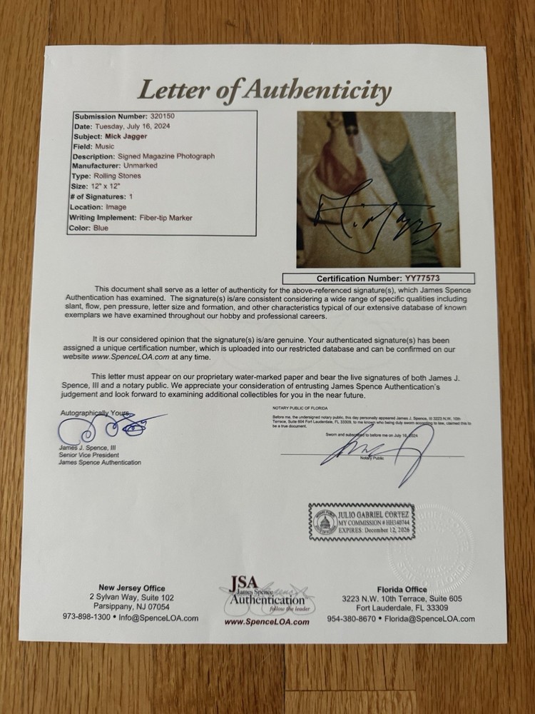 Fantastic Mick Jagger Signed Autographed Program Insert JSA LOA Rolling Stones