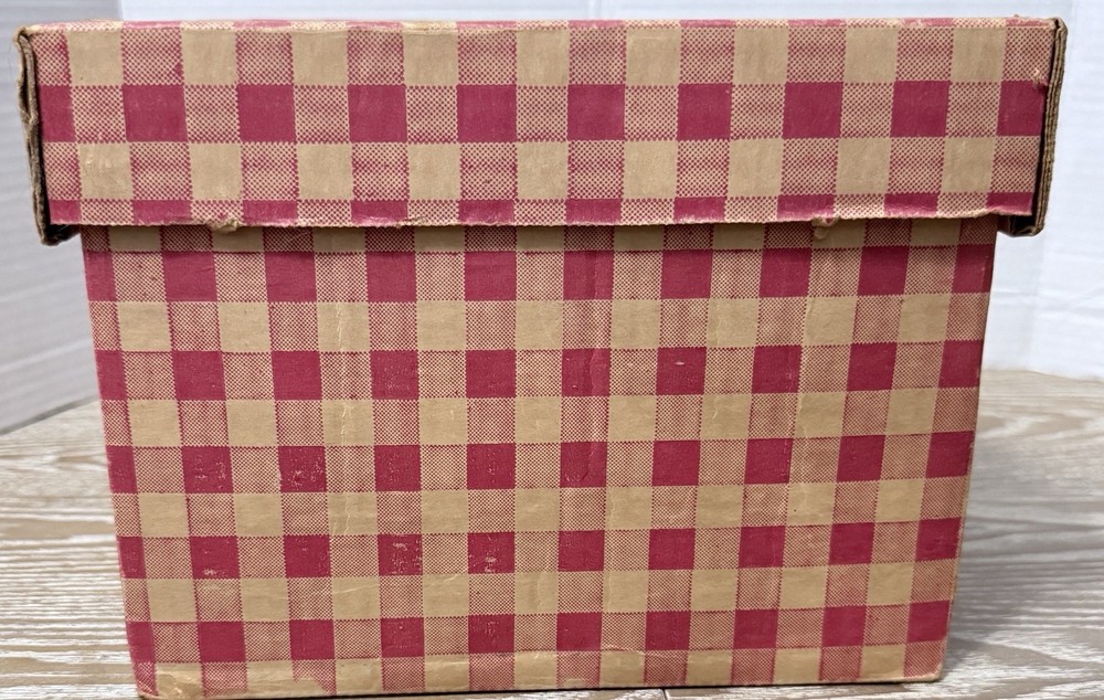 Vintage Cardboard Lone Star Sewing Patterns Storage Box Red Gingham