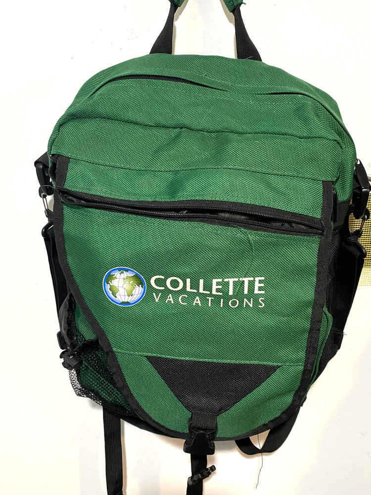Collette Vacations Green full size backpack w/ shoulder strap & several pockets