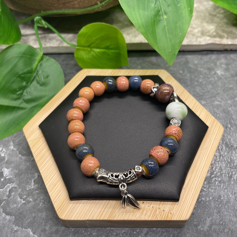 Handmade Ceramic Bead Beaded Stackable 6.25” Plus Stretch Bracelet New B493