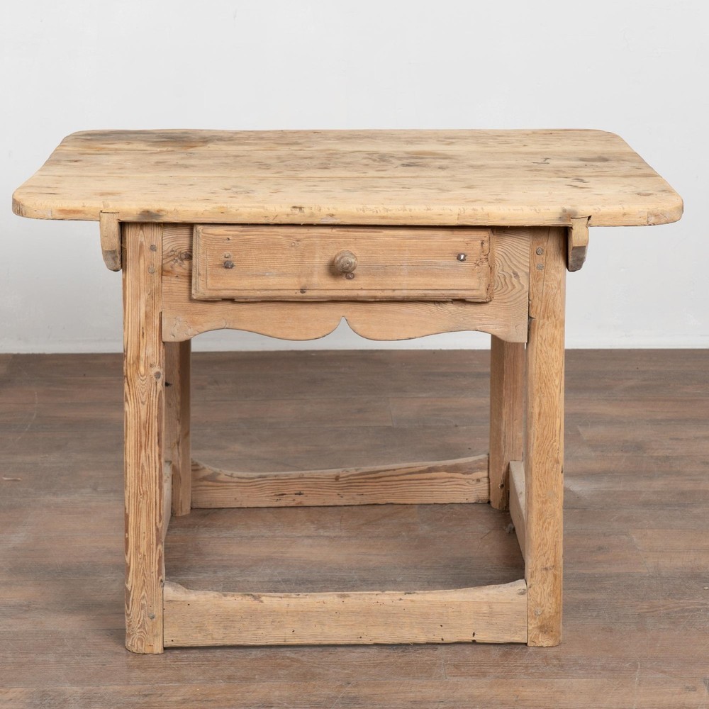 19th Century Rustic Pine Side Table with Single Drawer