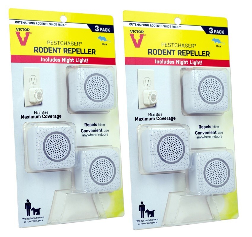 2 ~ Victor PestChaser Rodent Repeller W/Night Light Mini Size Max Coverage 3 pk