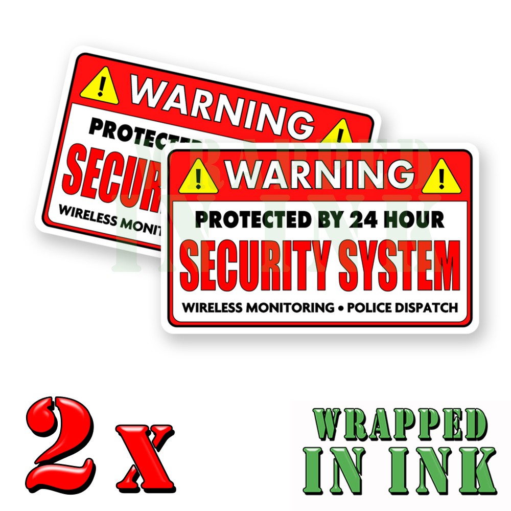 Video Surveillance Security Stickers Warning 24 hour RED REC Decal 2 PACK