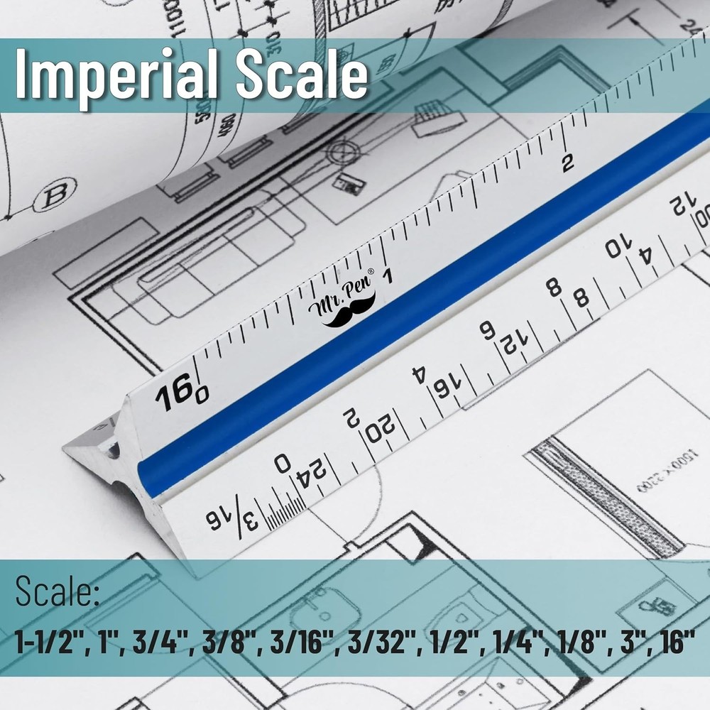 Color-Coded 12-Inch Triangular Scaling Ruler for Architects - Lasting Accuracy