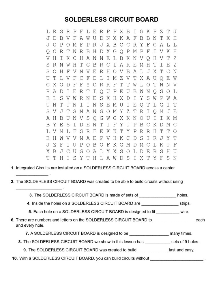 5th Grade- Lesson Plan #4 "Solderless Circuit Board" Science-Electronics