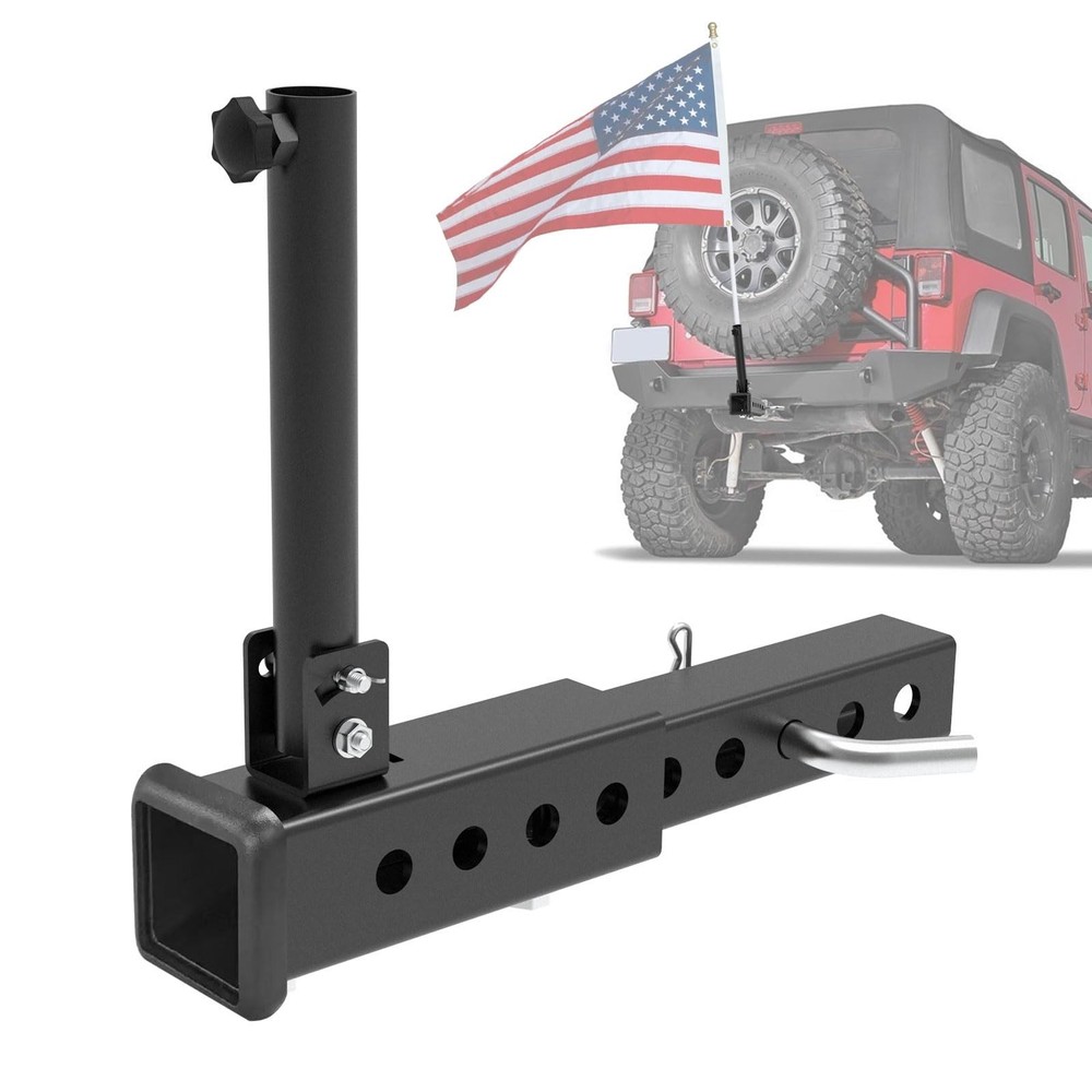 Hitch Flag Pole Holder 2" Receiver Adjustable Hitch Mount Dual Flag Pole Holder