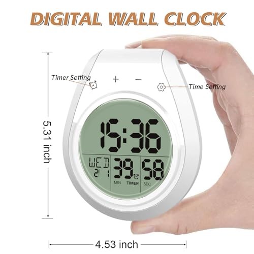 Shower Timer Clock Waterproof, Digital Bathroom Kitchen Wall Clock with LCD