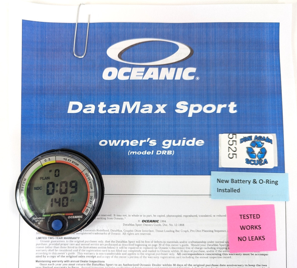 Oceanic Datamax Sport Puck Scuba Dive Computer + Manual #5525