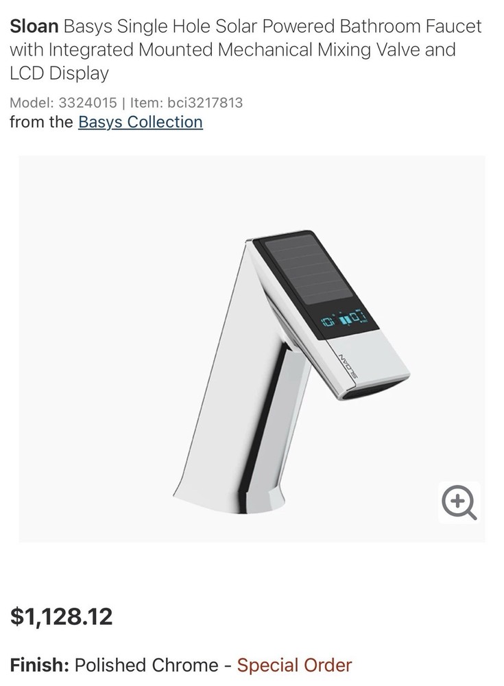 Sloan Basys Solar Powered Touchless Faucet LCD Display Chrome 3324015