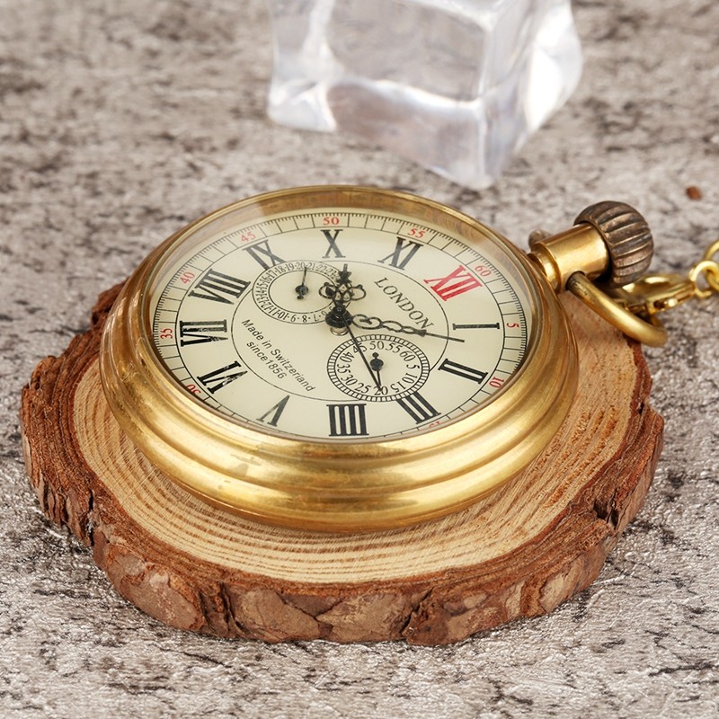 Vintage Solid Copper Mechanical Pocket Watch Hand-Wind 24-Hour/Seconds Subdials