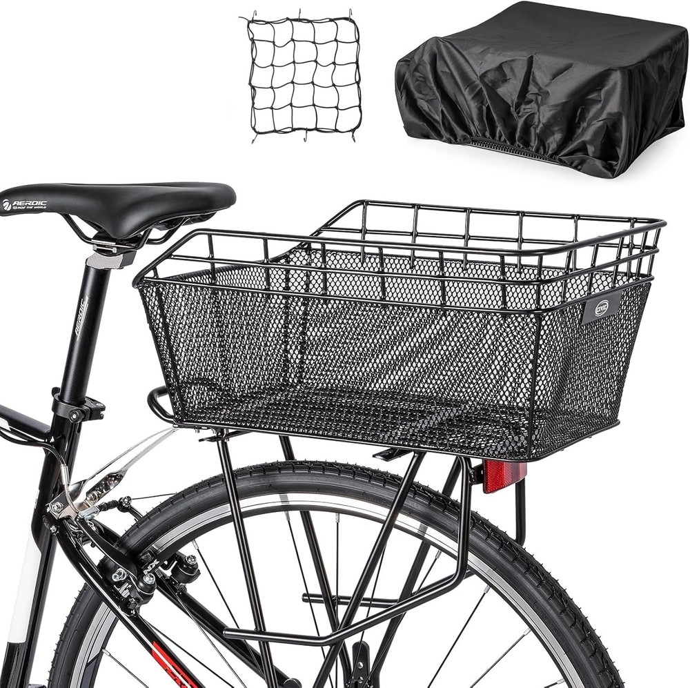 Versatile Iron Bicycle Rear Basket with Adjustable Cargo Net - Easy Installation