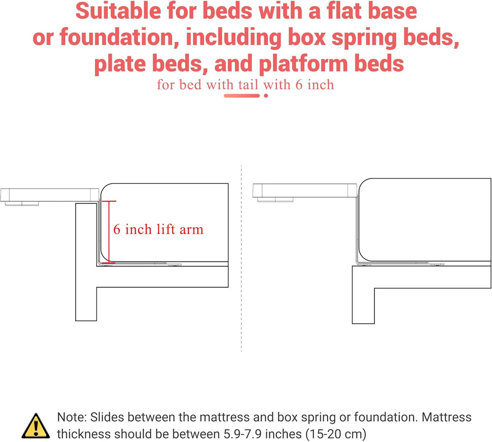 Bedside Shelf - under Mattress Tray Table for Box Spring/Platform Bed, Small Bed