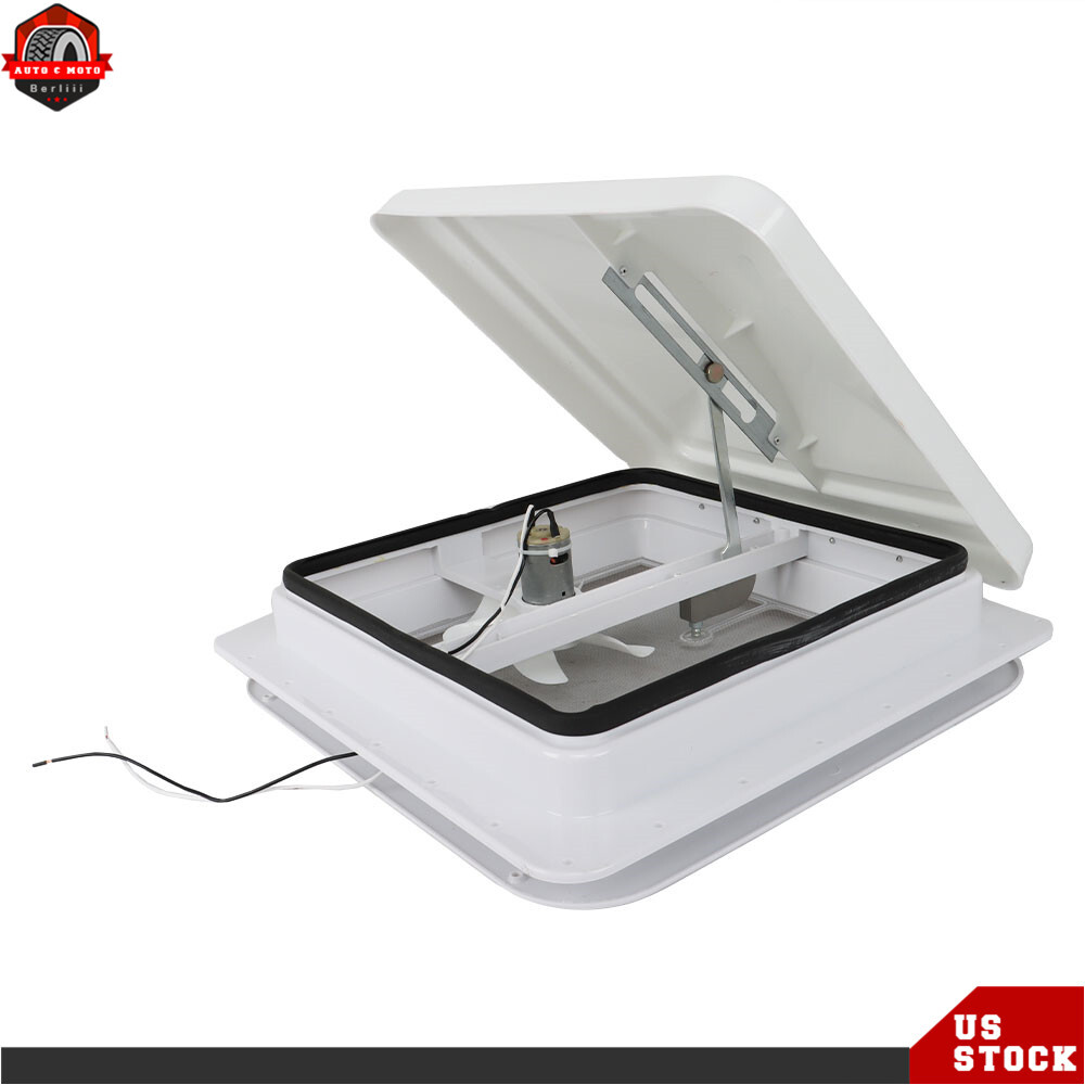 RV Roof Vent Fan Kit White 14" x 14" 12V 6" Blades For Camper Trailer Universal