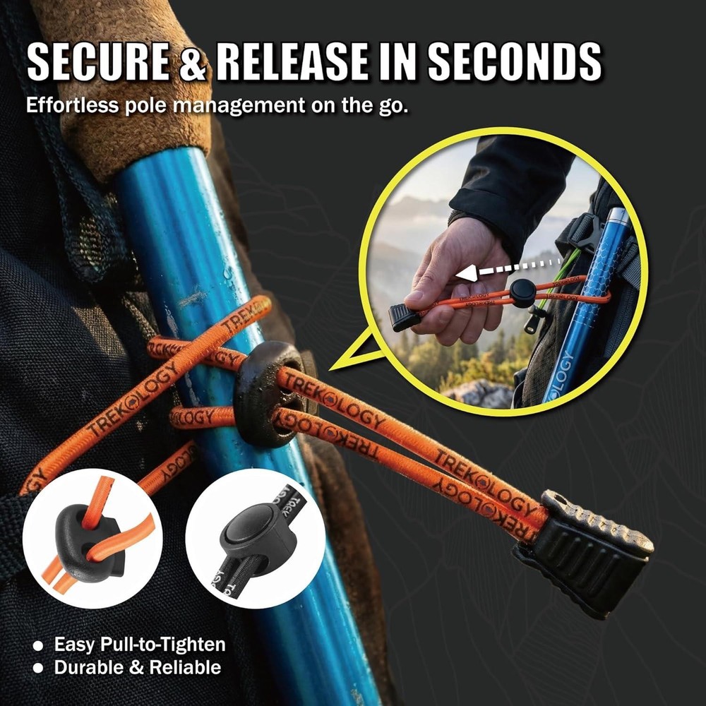 TREKOLOGY Universal Walking Stick Holder & Backpack Bungee Straps (4-Pack) (US)