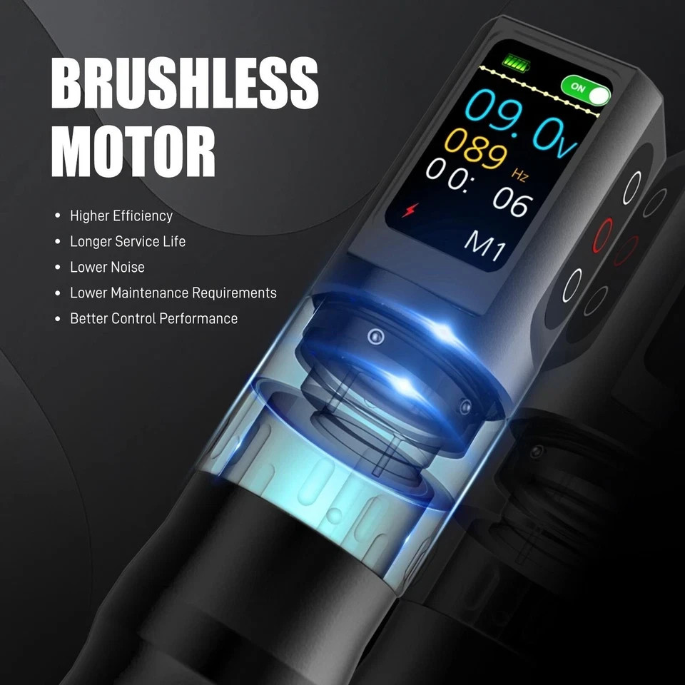 Wireless Tattoo Kit Complete Rotary Pen Machine 1200mAh Power Adjustable Stroke