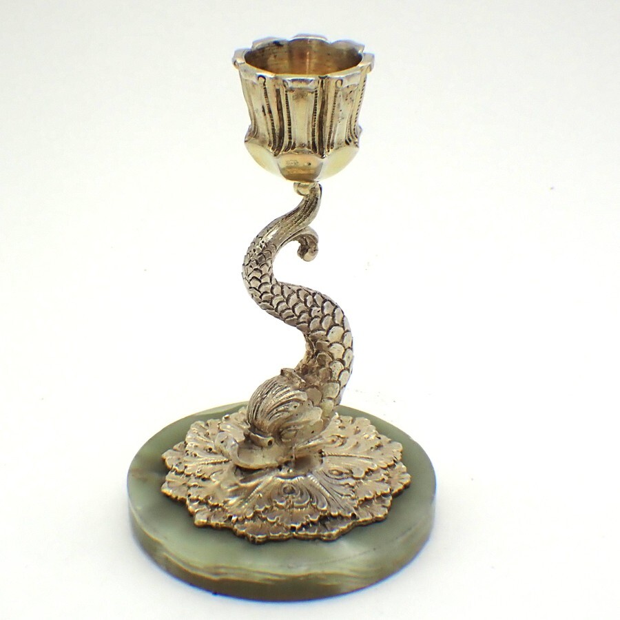 Dolphin Candlestick Gilt 800 Silver Marble Base
