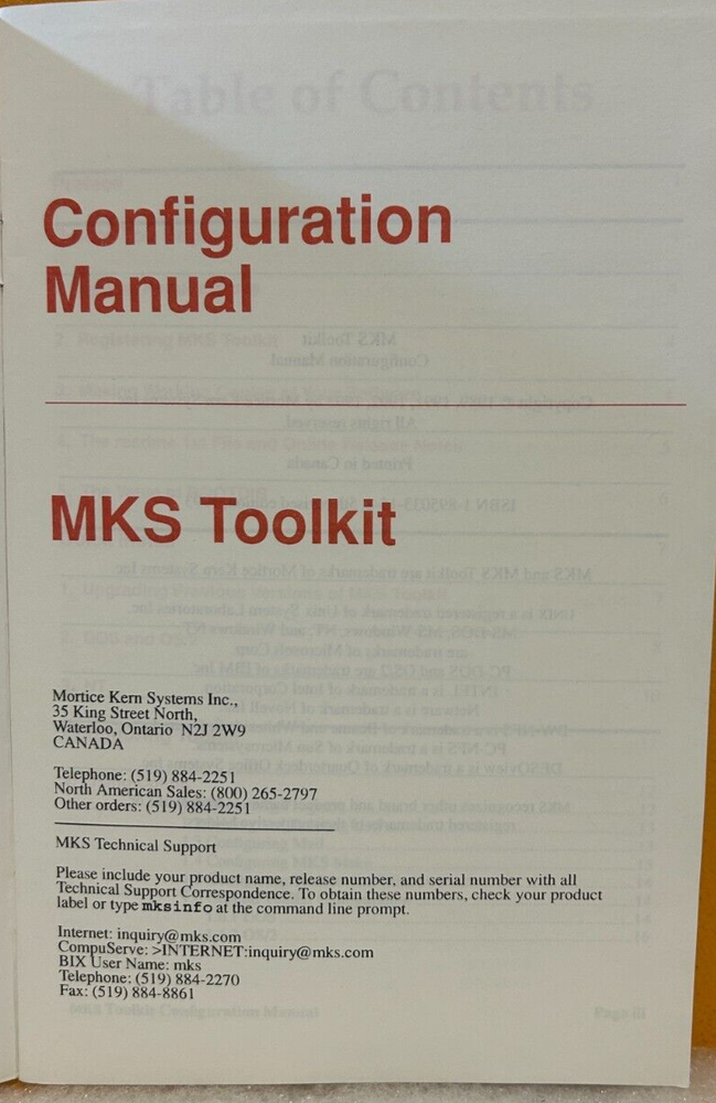 MKS Toolkit 1993 Configuration Manual.