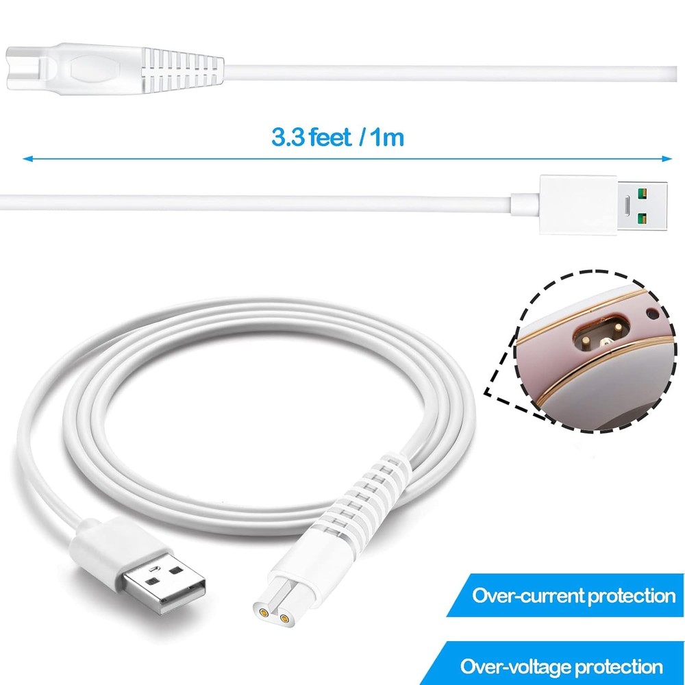 Charging Cable Replacement for Flawless Legs Shaver, 2 Pack Power Cord...