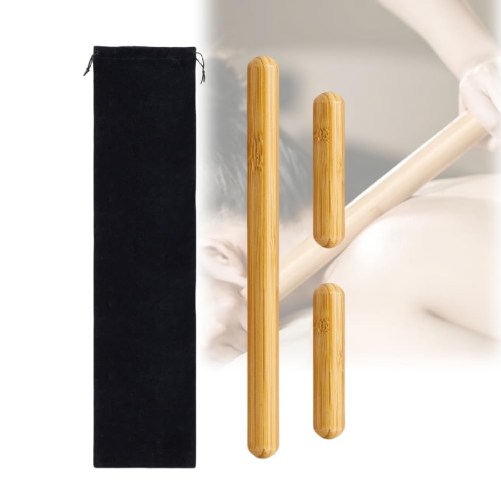 3PCS 100% Natural Solid Bamboo Massage Sticks,GuaSha Bamboo Massage Rollers f...