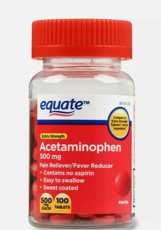 Equate Extra Strength Acetaminophen 500 mg 100 Coated Tablets Tylenol