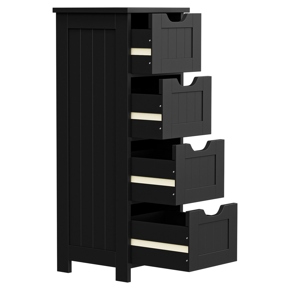 Freestanding Small Bathroom Cabinet Side Storage Organizer with 4 Drawers Black