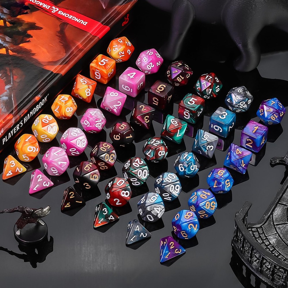 QMay DND Dice Sets - 6 X 7 Polyhedral Dice (42pcs) with 6 Drawstring Bags for