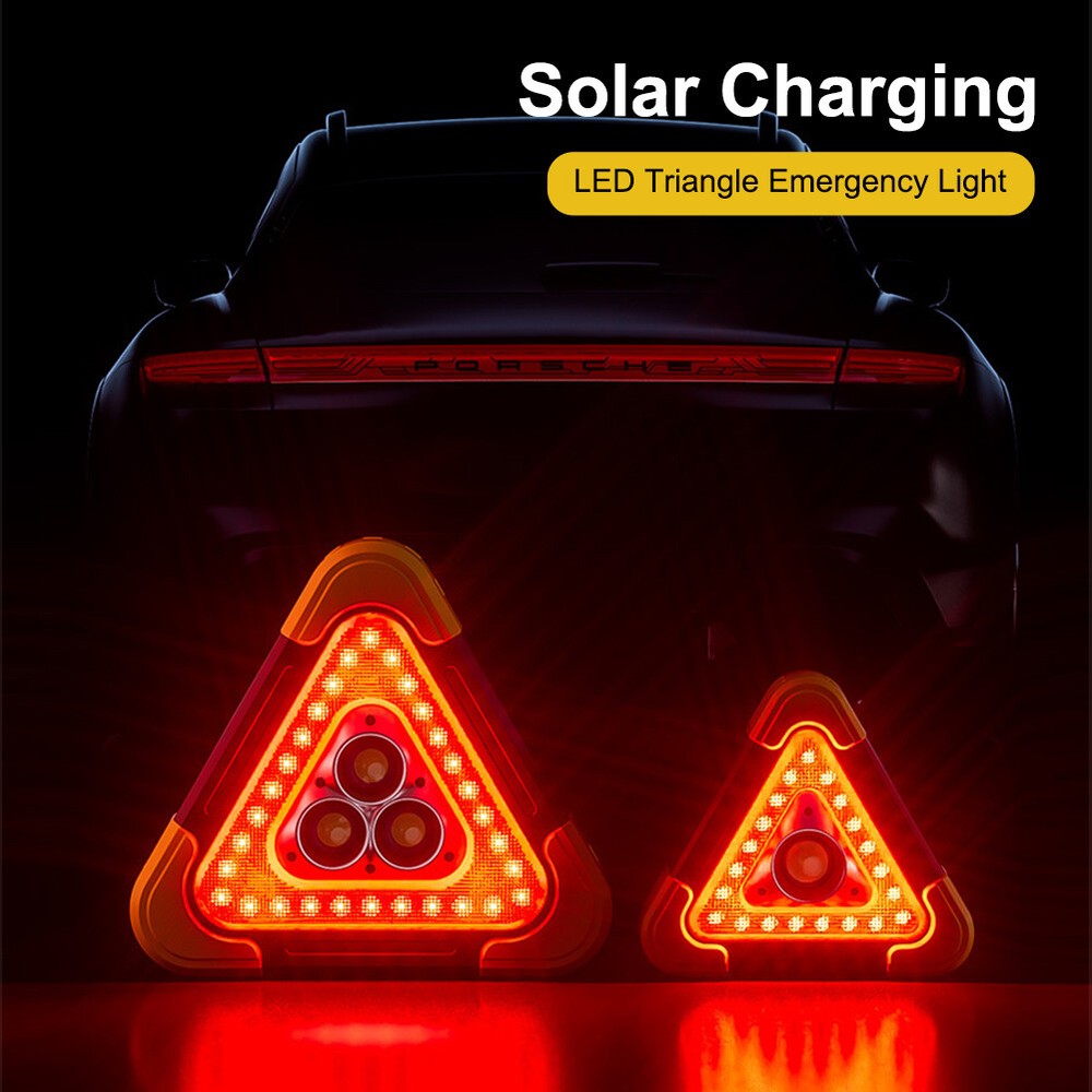 Car Emergency Warning Triangle LED Lights Solar Charging 5 Mode Road Side Light