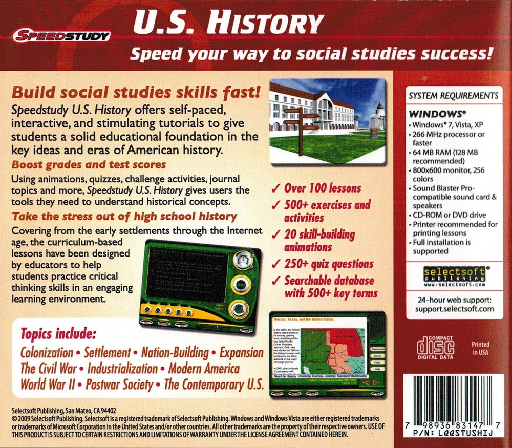 Speedstudy U.S. History - Interactive Tutorial Age 13+ PC Software Sealed New