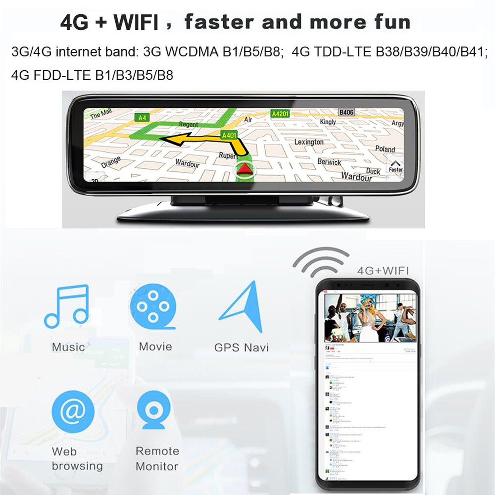 4 cameras recording Android 8.1 mirror dash camera video recorder dashboard DVR