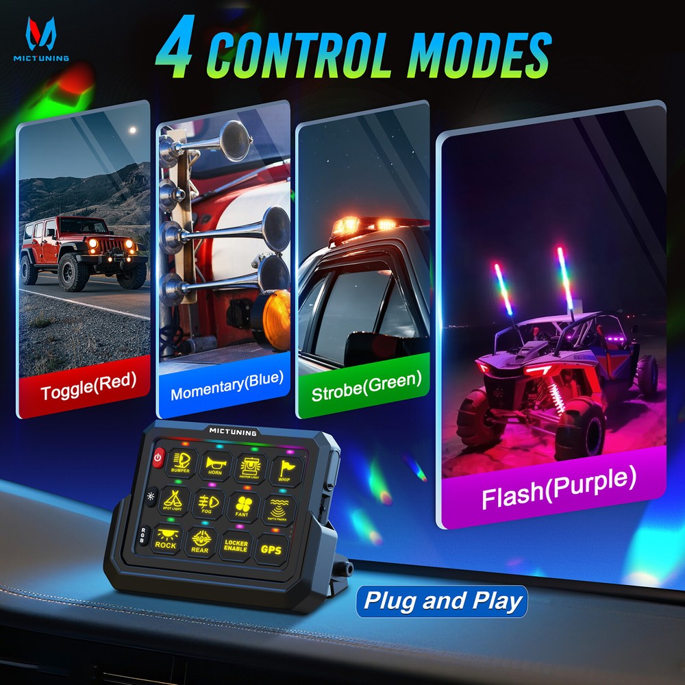 MICTUNING P1s-Wireless RGB Switch Panel Range 328FT Toggle Relay System Circuit