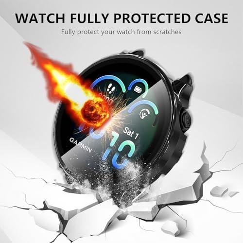 2 Pack Garmin Vivoactive 6 Smartwatch Case & Tempered Glass Screen Protector - B
