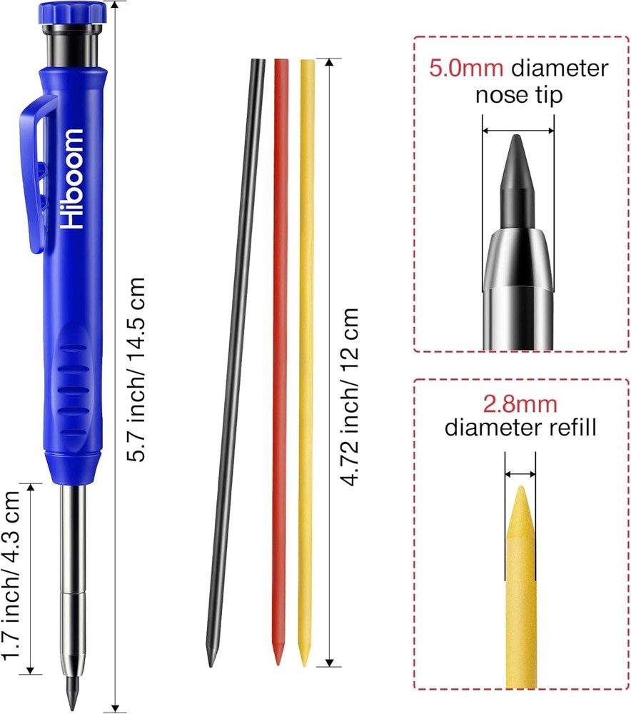 Professional Mechanic Carpenter Pencil 3-Pack with 21 Refill Options & Sharpener